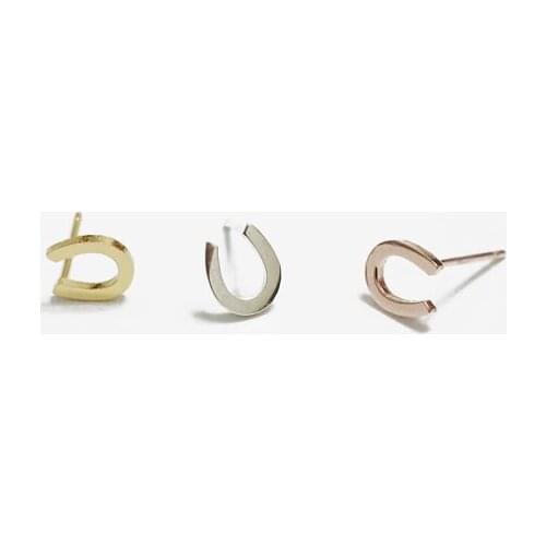 10Pair- Fashion Lucky Horseshoe Stud Earrings Horse Shoe Hoof Earrings Cute Letter Alphabet Initial U Stud Earrings