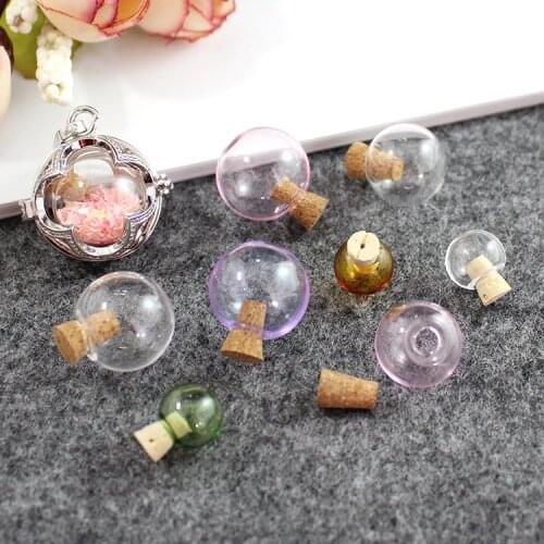 10PCS Glass Cork Bottles Round Flat Vial Wishing Bottle Glass Bottle With Cork DIY Wish Pendants