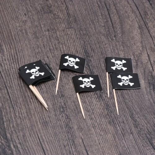 100pcs Fruit Cake Picks Pirate Flag Toothpick Party Supplies for Home KTV Bar
