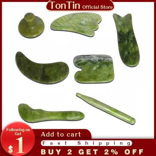 7pcs/set Hot Massage Tool Guasha Beauty Kit Scraping Relax Green Stone Sets Natural Glaze Jade