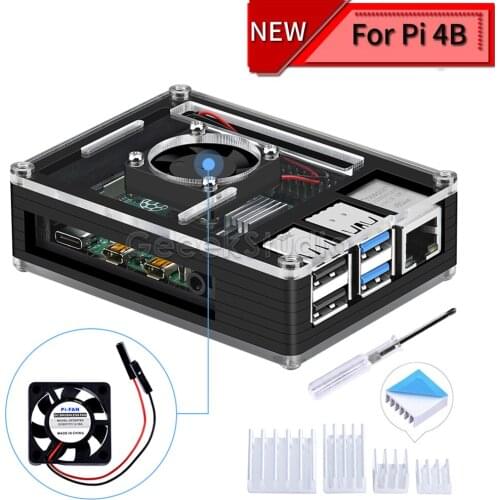 Rasberry Pi 4B Acrylic Plastic Black Case with cooling fan for Raspberry Pi 4 Model B (Not Include)