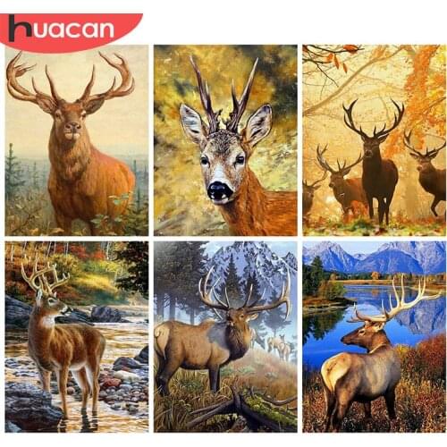 HUACAN 5D DIY Diamond Painting Deer Mosaic Needlework Full Square/Round Diamond Embroidery Animal Mosaic Tree Wall Art