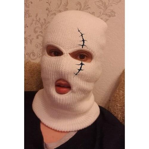 Embroidery scar Balaclava Ski Hat Knitted Face Cover Ski Balaclava Headwrap Full Face Cover Ski Mask for Winter Outdoor Sports