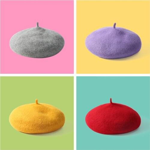 Baby Girls Beret Christmas Hat Warm Wool Winter Beanie Hat Ball Pom Poms Girl Vintage Plain Kids Beret Hats Parent-child Cap