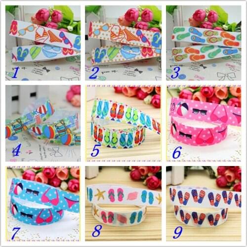 7/8'' Free shipping summer slipper bikini printed grosgrain ribbon hairbow headwear party decoration diy wholesale OEM 22mm S384