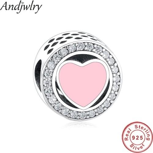 Fit Original Pandora Charms Bracelet 925 Silver Pink love Enamel Heart Beads for Making Valentines Women DIY Jewelry Berloque