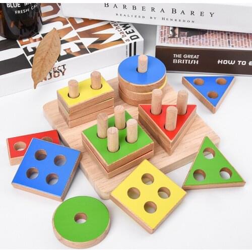 Baby log Toys Educational Wooden Geometric Sorting Board Blocks Montessori Kids peg puzzles Toy 4 set Building Block Child Gifts