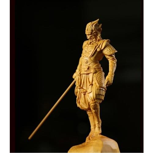 12CM 16CM Boxwood Sun Wukong Sculpture Monkey King Feng Shui Wooden Figure Solid Wood Buddha Statue Chinese Home Decor