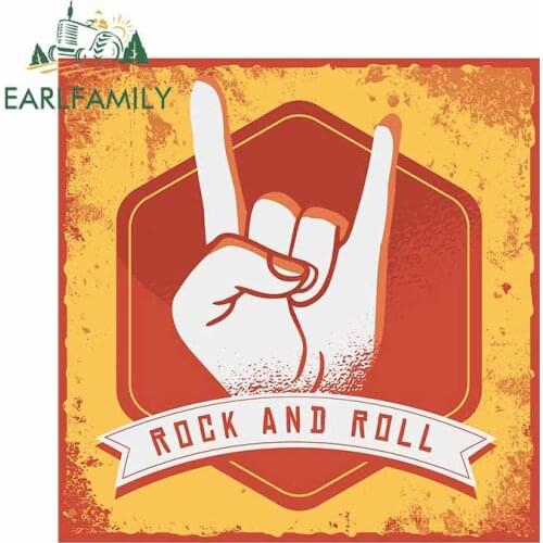 EARLFAMILY 13cm x 12.8cm for Rock N Roll Yellow Logo Car Sticker Personality Windshield Decal Tuning Fine Snowboard Decoration