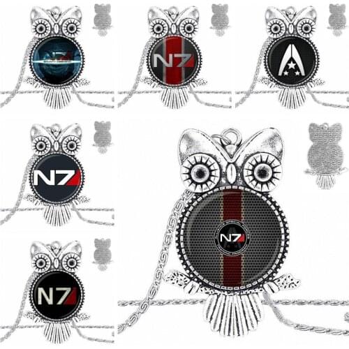 EJ Glaze Mass Effect Inspired N7 Necklace Fashion Long Chain With Owl Necklace Jewelry For Women Kids Gift