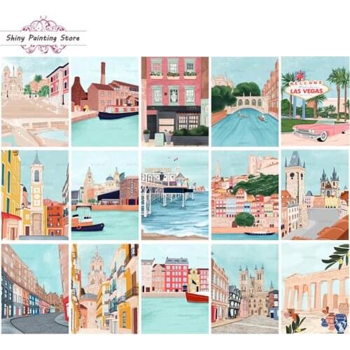 Full Square Drill Diamond Painting City Street Building Scenery DIY Diamond Embroidery Rhinestones Mosaic Handmade Mural Decor