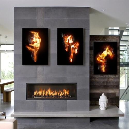 Fire Dancing Yoga Women Canvas Painting Picture Modular Paintings For Living Room Poster and Prints On The Wall Home Decoration