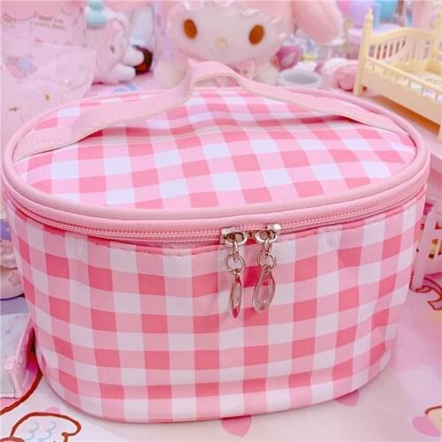 1PCS Korean Grid PU Leather Zipper Cosmetic Fashion Cosmetic Makeup Storage Package for Grils Cosmetic Bags