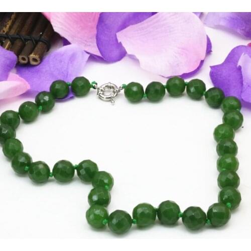 Round faceted 12mm beads chain necklace natural stone Taiwan green jades stone choker charm chalcedony women jewels 18inch B3197