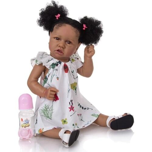 Cute bebe reborn Dolls realistic girl full body silicone vinyl bonecas black skin African baby reborn toddler doll gift 57cm