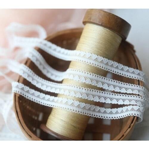 Hot 10 Meters Beautiful Decorative Diy Sewing Accessory Lace Trim 12mm Milk White Embroidered Elastic Heart Lace Ribbon