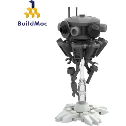 BuildMOC 37282 Imperial Black White Robot Probe Model Droid with Base Battle Building Block Model Childrens Gift Kids