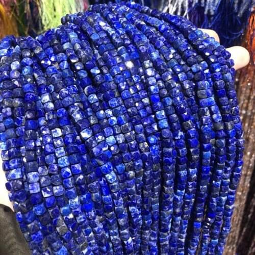 Natural Stone Square Faceted Lapis Lazuli Beaded Loose isolation Beads for Jewelry Making DIY Necklace bracelet Accessories 4mm