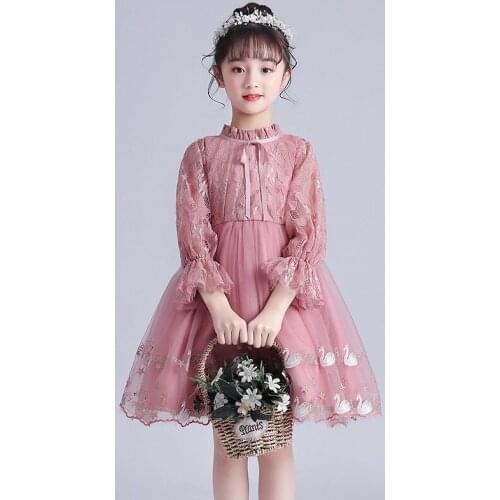 New 2021 Aututmn Mesh Girls Dresses Embroidery Kids Lace Dress for Girls Baby Princess Dress Children Wedding Dresses 4-9Y