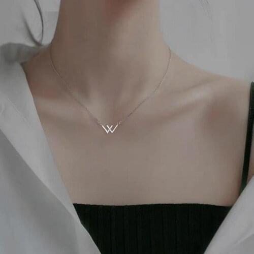 New Korean Fashion Jewelry Double V Necklace Letter W Punk Clavicle Chain Statement Necklace Women Wholesale Couple Necklace