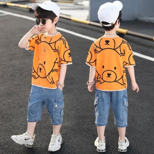New Kids' Summer Short Sleeve Suit Top + Denim Shorts Kids Clothes Toddler Boy Clothes Fashion Clothes