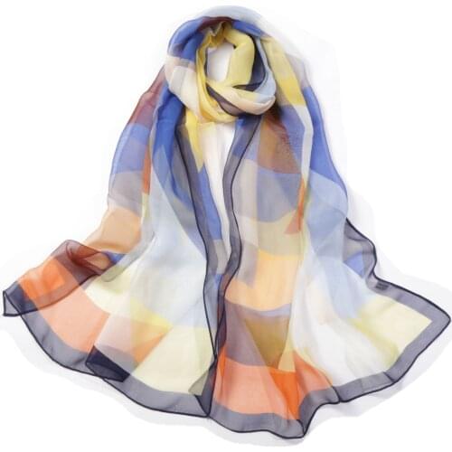New Fashion Chiffon Scarves Silk Scarf Women Geometric Printing Long Soft Wrap Scarf Shawl Beach Kerchief Scarves Female Foulard
