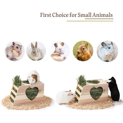 Rabbit Hay Box Holder Wood Hay Feeder for Guinea Pigs Large Hay Dispenser Hanging Standing for Cage