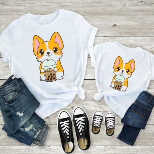 Family Matching Mama and Baby Casual T-shirt Cute Dog Print Cartoon Versatile Tops European Style Baby Boy Girl Tshirt