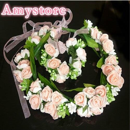 Children Women Lace Hydrangea Flower Crown Wreath Headband Girl Rose Headdress Garland floral bracelet sets For wedding&events