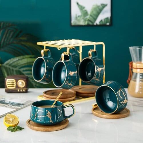 European simple and classical mugs coffee cup and saucer set with gold-painted ceramic home British afternoon tea cup with rack
