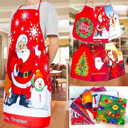 Red Christmas Aprons Adult Santa Claus Tree Garland Women and Men Dinner Party Decor Home Kitchen Cooking Baking Cleaning Apron