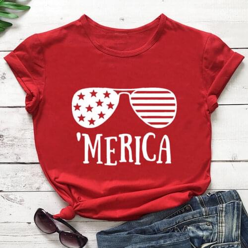 Merica Shirt New Arrival 100%Cotton Funny T Shirt Womens 4th of July Shirt Flag Shirts Star Spangled Hammered Shirts