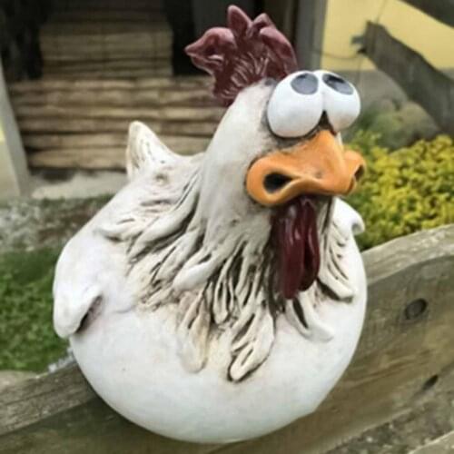 Garden Sculpture Big Eye Chicken Shape Desktop Ornaments Resin Lawn Fence Decorating Statue Home Decoration