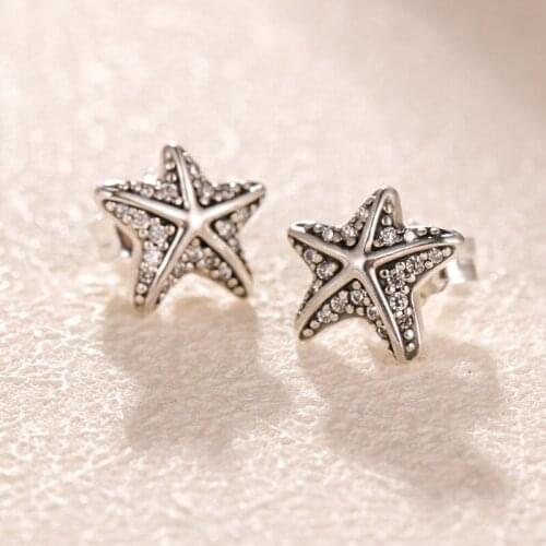 Original S925 Sterling Silver Pan Earring Creative Tropical Starfish White Starfish Earrings For Women Wedding Fashion Jewelry