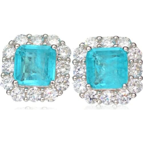 100% 925 Sterling Silver azure color Wedding Stud Earrings For Women Pass Diamond Test Exquisite Party Fine Jewelry Wholesale