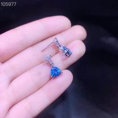 Jewelry 925 Sterling Silver Earrings For Women Natural Topaz Blue Stone Elegant Accessories Gift