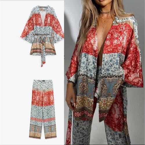 2021 Za Autumn New Print Womens Shorts Suit V-neck Loose Long Sleeve Cardigan Elastic Waist Female Set Casual Lady Outfit Y2K