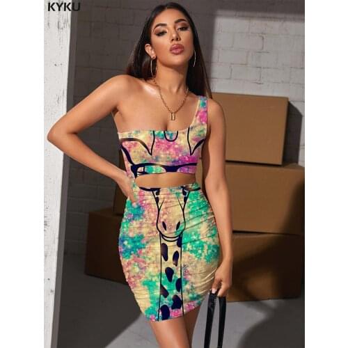 KYKU Brand Giraffe Dresses Women Lovely Vestido Sexy Animal 3d Print Colorful Bodycon Dress Womens Clothing Plus Size New Boho