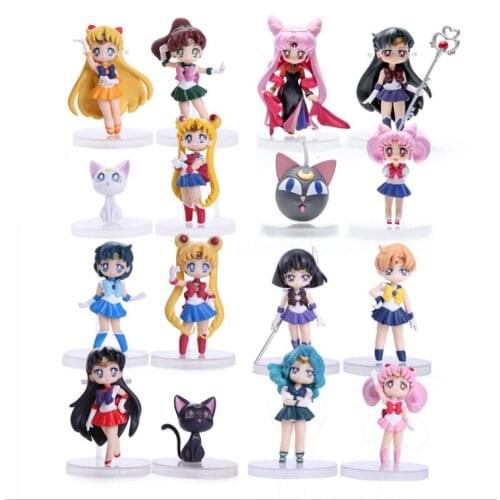 4pcs Sailor Moon Tsukino Usagi Sailor Mars Mercury Jupiter Venus Saturn Cat Artemis Luna PVC Figures Toys Dolls Gift