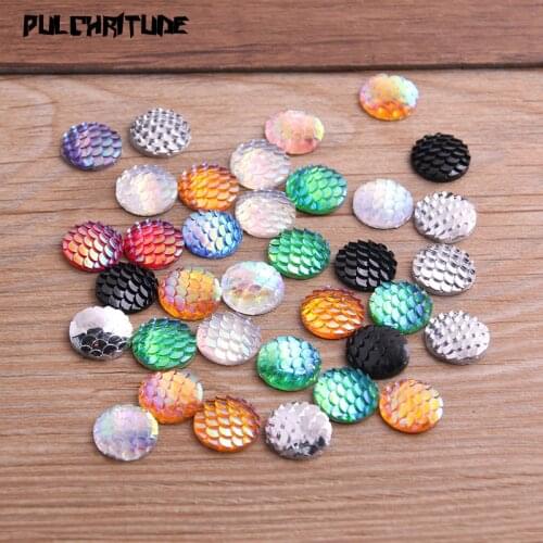 40pcs 12mm Mix AB Colors Fish Scale Style Flat Back Resin Cabochons For Bracelet Earrings accessories P6673