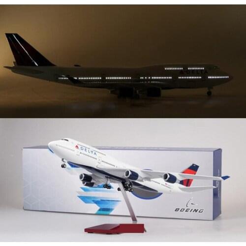 47CM 1/150 Scale Airplane Boeing B747 Aircraft DELTA Airline Model W Light and Wheel Diecast Plastic Resin Plane For Collections