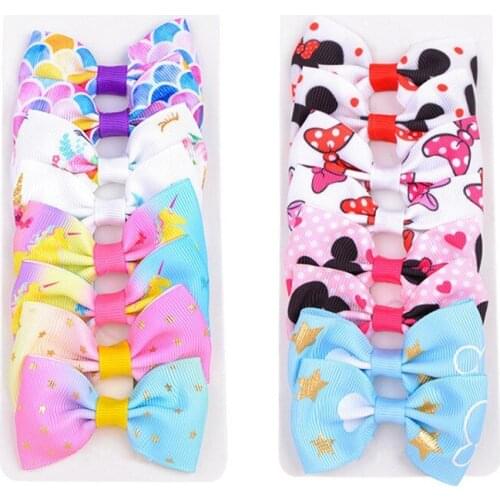 8PCS/Set Print Grosgrain Ribbon Hair Bows Clips Small Bows For Children Girls Headwear DIY Kids Hair Accessories Best Gifts