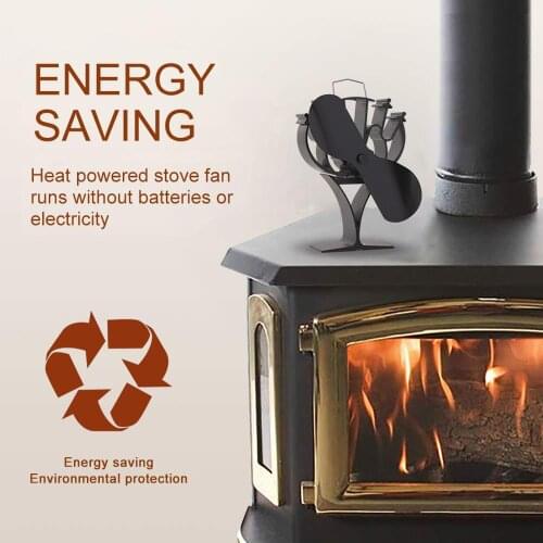Black 2 Blades Efficient Fireplace Fan Heat Powered Eco Stove Fan Log Wood Burner Eco Friendly Quiet Home Heat Distribution Tool