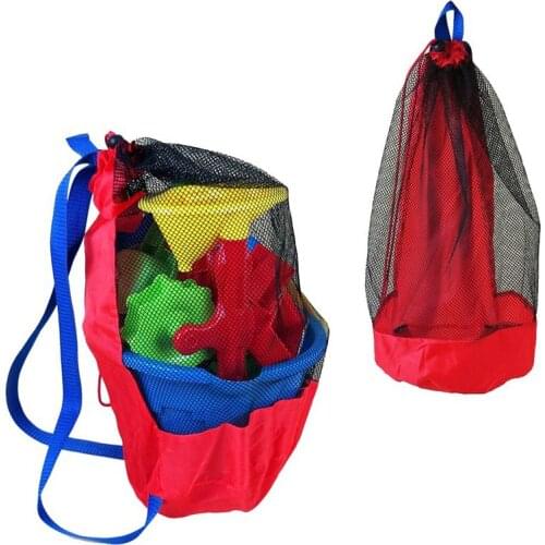 Kids Beach Toy Organizer Large Capacity Foldable Mesh Bag Children Outdoor Storage Backpack Drawstring Pouch Portable Bag Red