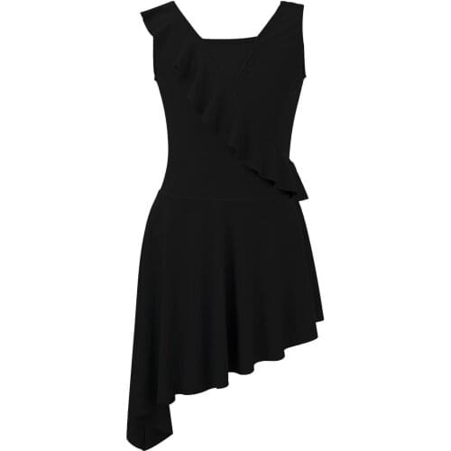 Kids Girls Ballet Dress Sleeveless Open Back Ruffle Irregular Cutaway Hem Attached Briefs Children Dance Leotard One Piece Dress