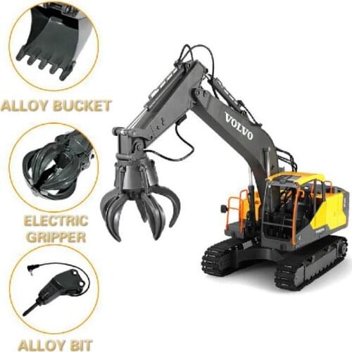 E568 2.4G 3in1 Alloy RC Excavator 1:16 Alloy 17ch Big RC Trucks Simulation Excavator Remote Control 3-Type Engineer Vehicle Toys