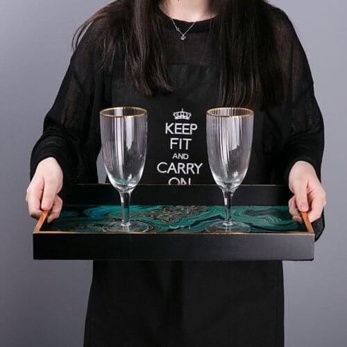 European Light Luxury Phnom Penh Wood Green Agate Stone Glass Tray Coffee Table Storage Tray Jewelry Ornaments