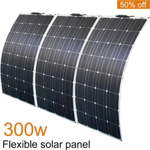 Flexible solar panels kit 300w 100 watt 3pcs mono panel solar 100w battery charger system with charge controller