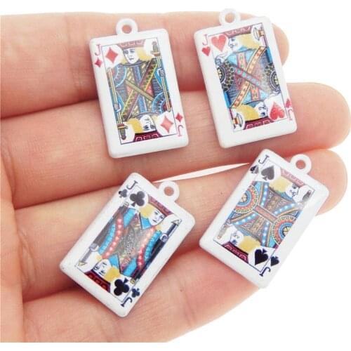 JulieWang 4pcs Alloy Enamel Poker Card Pattern Charms Metal Pendants Craft DIY Keychain Jewelry Making Photo Props