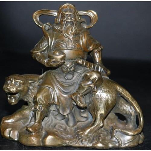 China brass ride tiger God of Wealth crafts statue